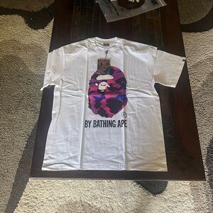 Bape White Tee with Multicolor Ape Graphic